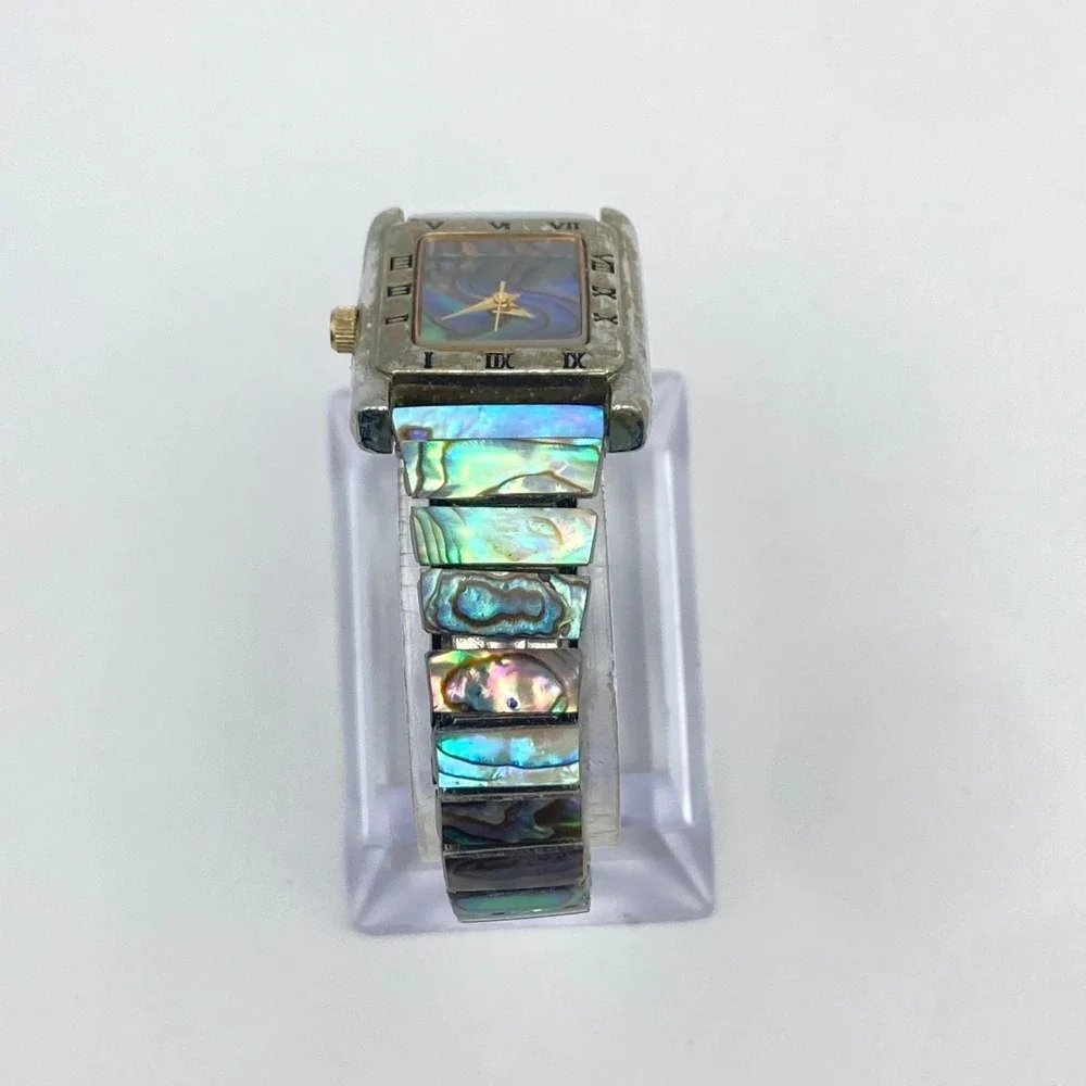 Vintage St. Marin Womens Watch 21mm Abalone Stretch Band Two Tone New Battery 6
